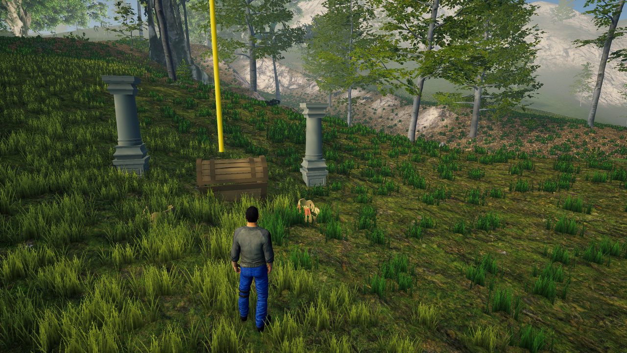 A ruin stash: a chest between two stone columns